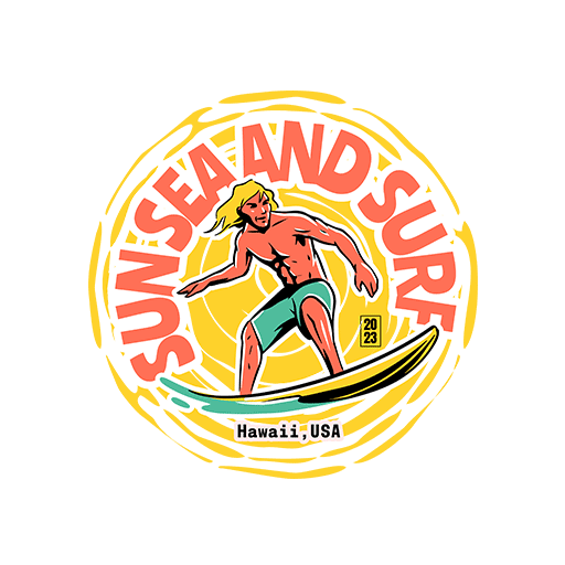 卡通冲浪人物图案圆形图案卡通英文字母图案