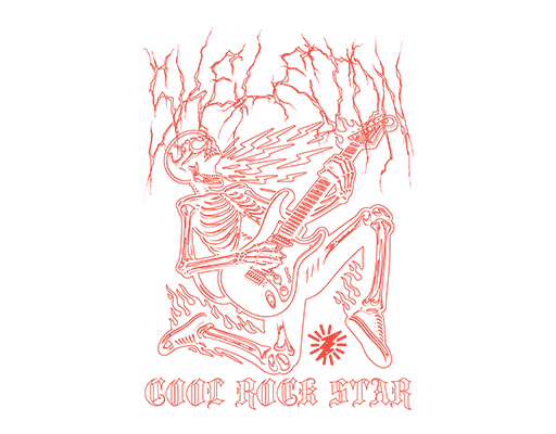 卡通骷髅头图案弹吉他的骷髅图案闪电英文字母图案