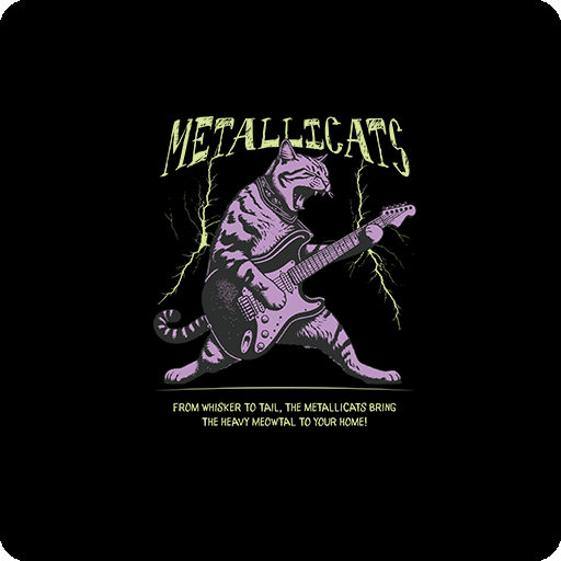 弹吉他的猫图案手绘猫印花素材闪电猫图案