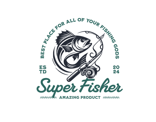 卡通鱼图案手绘鱼鱼竿图案变形英文字母图案