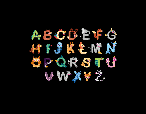 卡通英文字母图案卡通动物字母图案