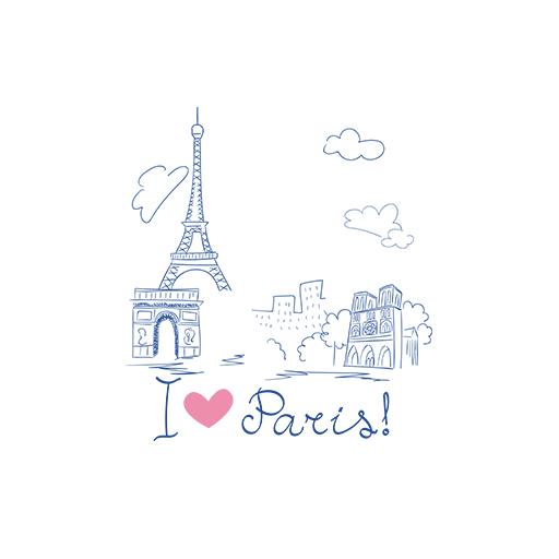 卡通建筑图案手绘建筑印花素材埃菲尔铁塔图案