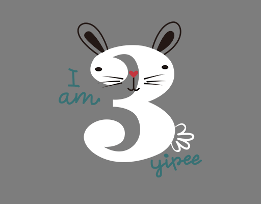 卡通数字3图案兔子耳朵图案手写英文字母图案