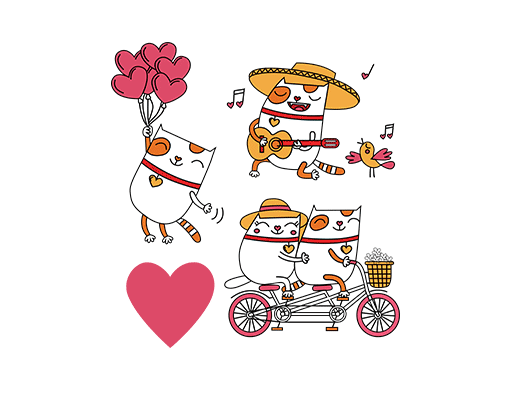 卡通动物图案卡通猫咪骑自行车的猫图案戴帽子的猫印花素材