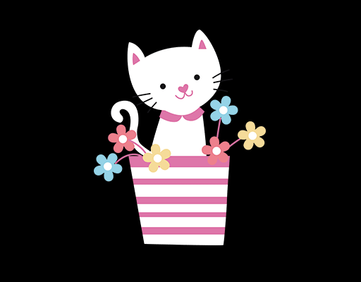 卡通猫咪图案手绘猫咪盆栽图案儿童印花素材