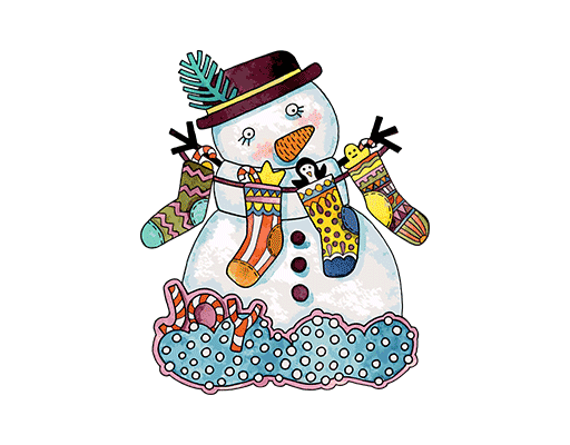 卡通雪人图案复古雪人印花