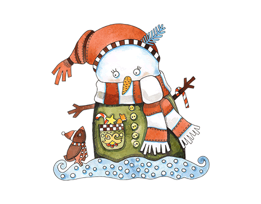 卡通雪人图案复古雪人印花