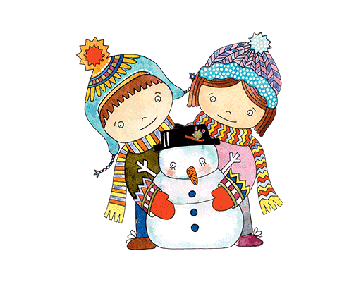 卡通人物图案两个小孩雪人图案
