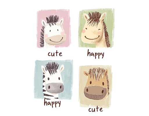 卡通马头像卡通动物头像儿童印花素材斑马头像