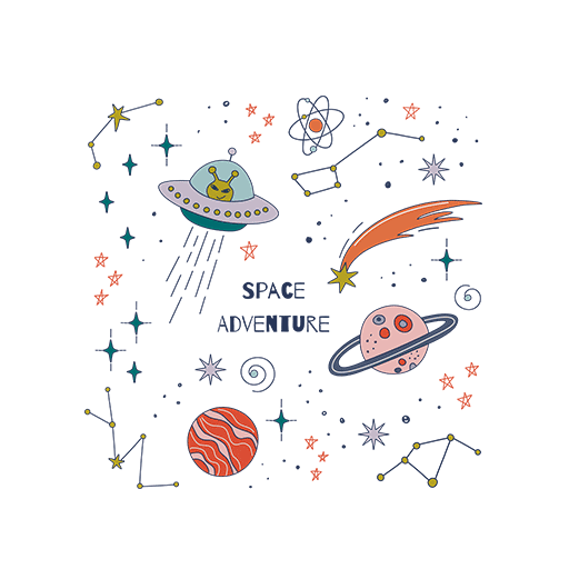 卡通星球图案彩色飞船星球图案