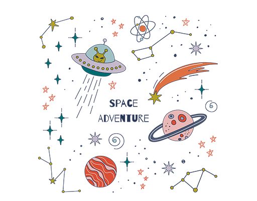 卡通星球图案彩色飞船星球图案