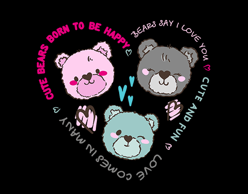 卡通英文字母图案爱心英文字母小熊头像图案儿童印花素材