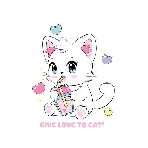 卡通猫咪图案手绘猫咪简笔卡通动物喝奶茶的猫