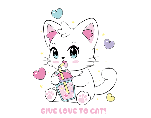 卡通猫咪图案手绘猫咪简笔卡通动物喝奶茶的猫