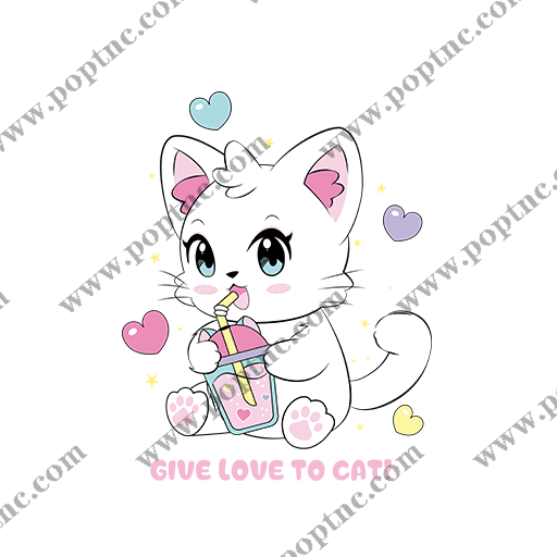 卡通猫咪图案手绘猫咪简笔卡通动物喝奶茶的猫