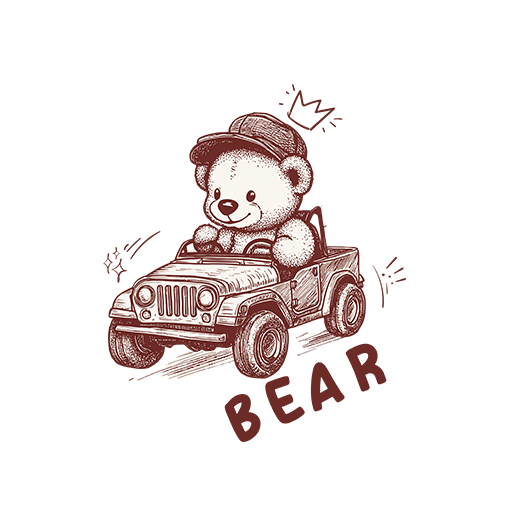 开车的小熊头像卡通动物手绘小熊儿童印花素材