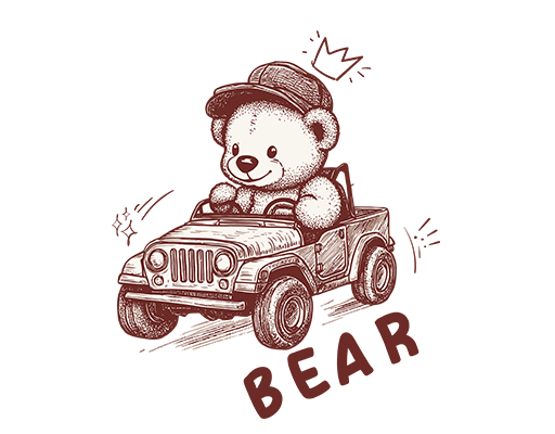 开车的小熊头像卡通动物手绘小熊儿童印花素材