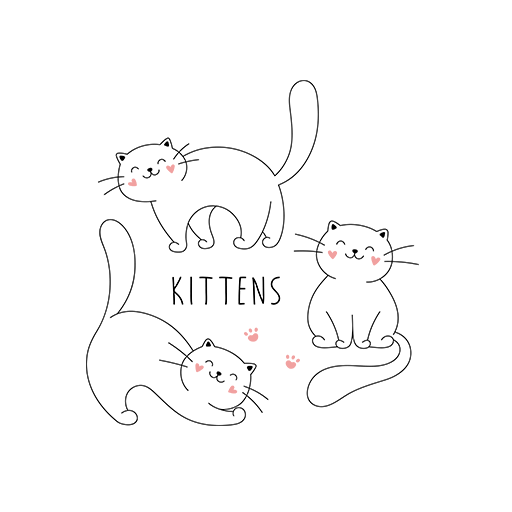 卡通猫咪图案手绘猫咪线条儿童印花素材三只猫