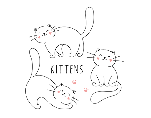 卡通猫咪图案手绘猫咪线条儿童印花素材三只猫