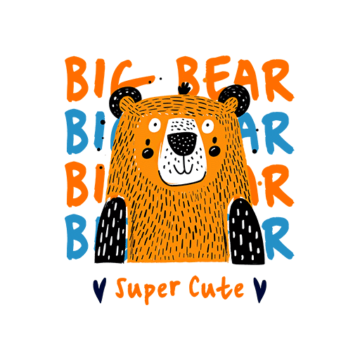 彩色英文字母图案手绘熊头图案儿童印花素材