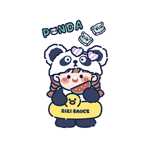 卡通熊猫女孩手绘卡通人物儿童印花素材简笔卡通女孩