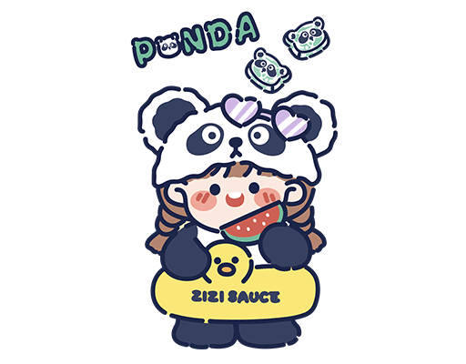 卡通熊猫女孩手绘卡通人物儿童印花素材简笔卡通女孩