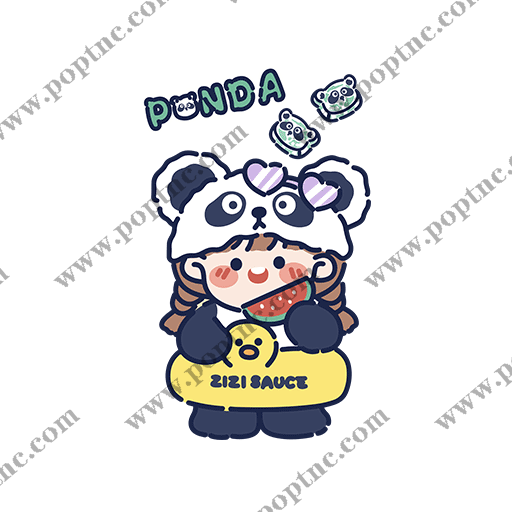 卡通熊猫女孩手绘卡通人物儿童印花素材简笔卡通女孩