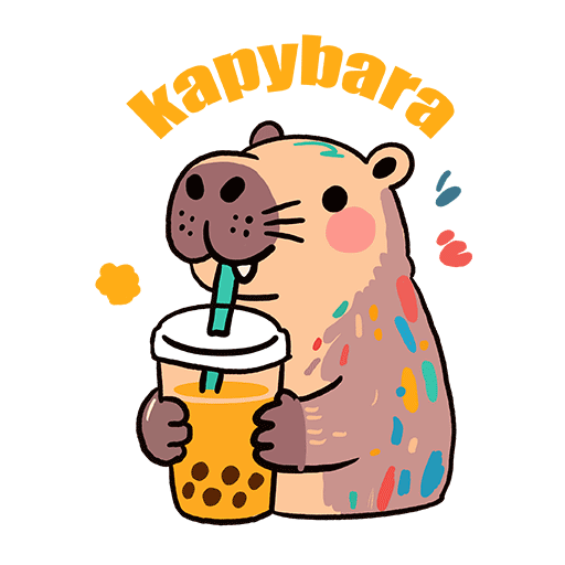 可爱卡通动物卡皮巴拉图案喝奶茶的卡皮巴拉