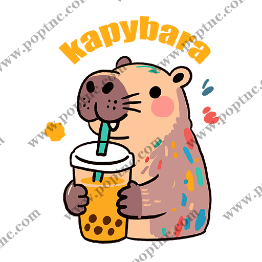 可爱卡通动物卡皮巴拉图案喝奶茶的卡皮巴拉