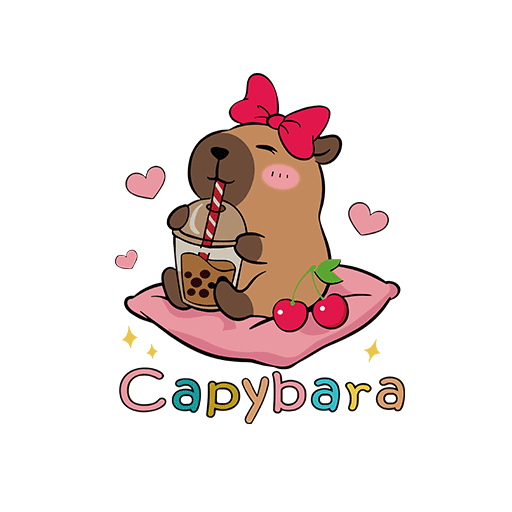 卡通动物图案卡皮巴拉图案可爱卡通动物图案喝奶茶的卡皮巴拉