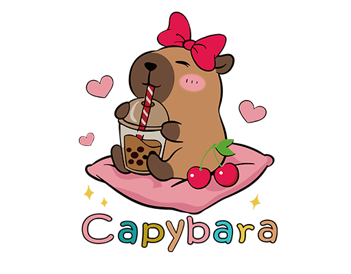 卡通动物图案卡皮巴拉图案可爱卡通动物图案喝奶茶的卡皮巴拉