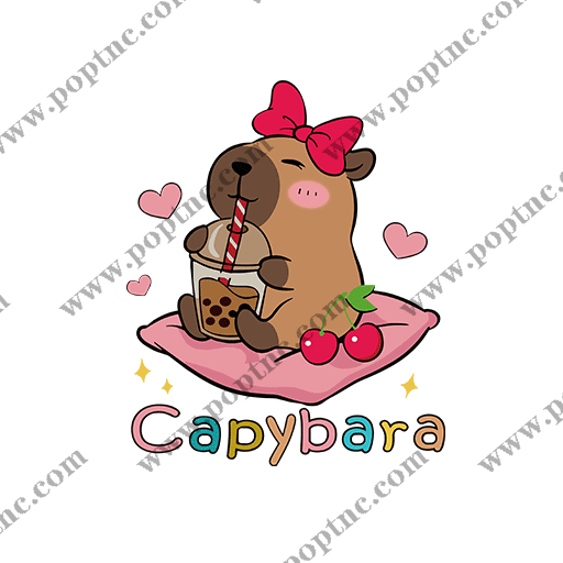 卡通动物图案卡皮巴拉图案可爱卡通动物图案喝奶茶的卡皮巴拉