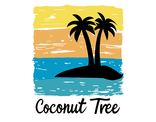 卡通英文字母涂鸦线条椰子树剪影图案
