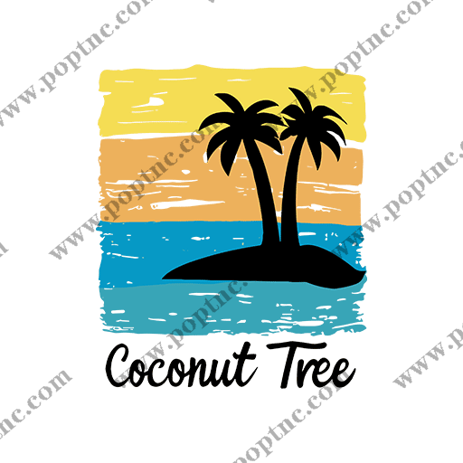 卡通英文字母涂鸦线条椰子树剪影图案
