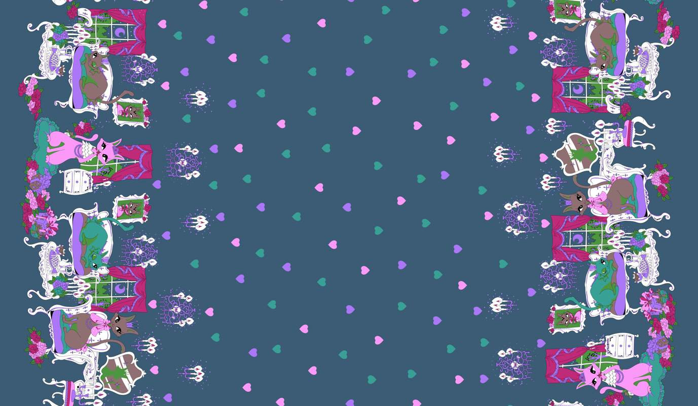 复古童话风面料印花素材,适用于服装印花设计的边框花型图案