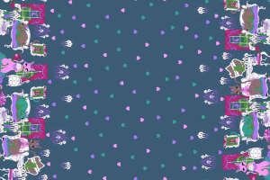 复古童话风面料印花素材，适用于服装印花设计的边框花型图案