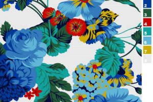 蓝调繁花面料印花素材图，适用于春夏服装印花设计