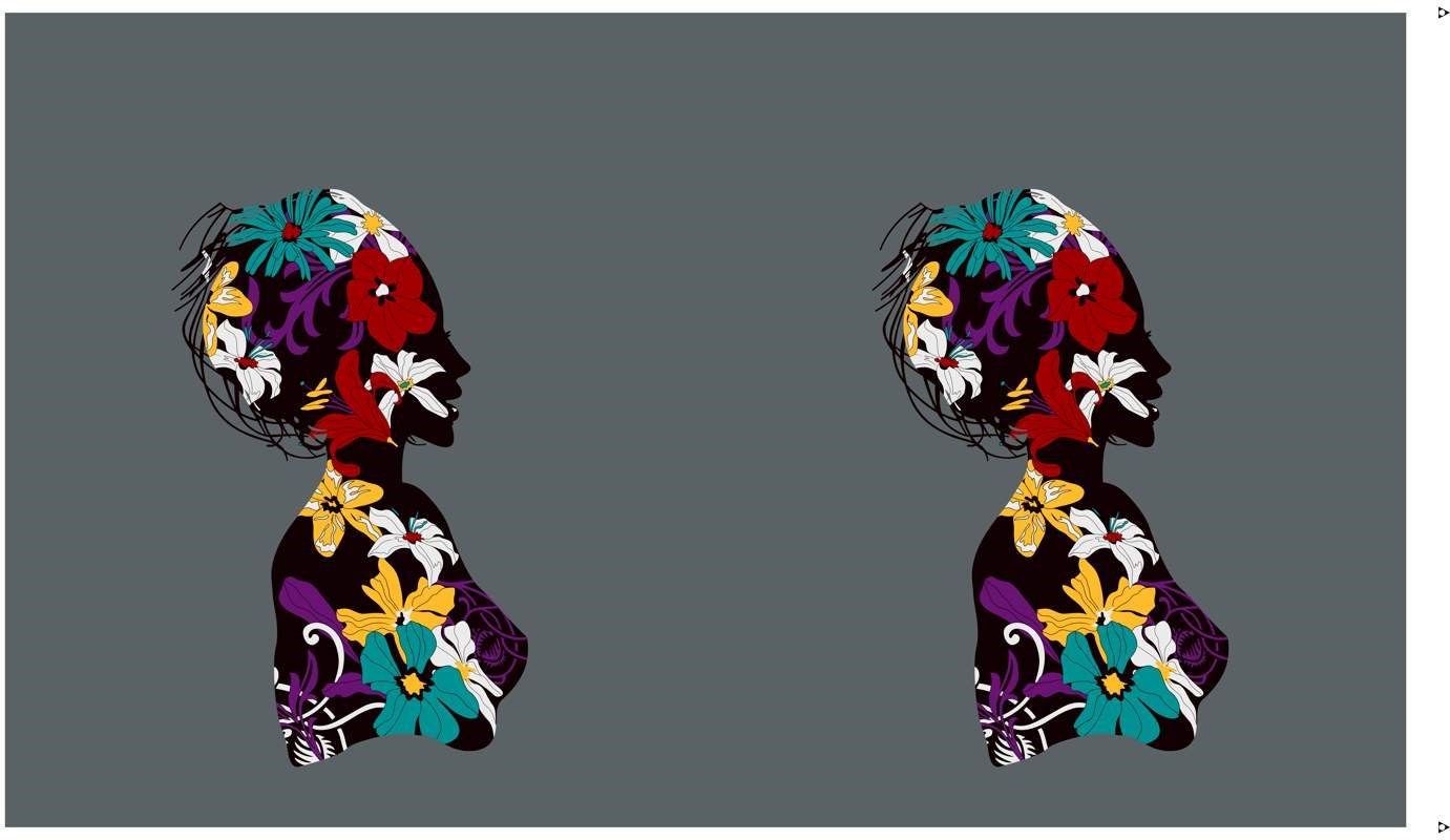 复古花卉人像剪影面料印花素材,适用于服装印花设计