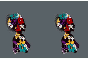 复古花卉人像剪影面料印花素材，适用于服装印花设计