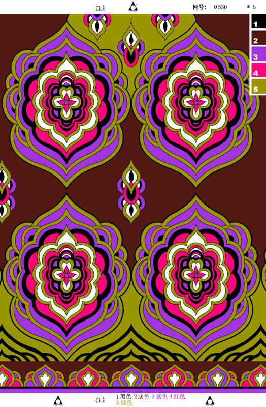 复古民族风面料印花素材,适用于服装印花设计的高清对称花型图案