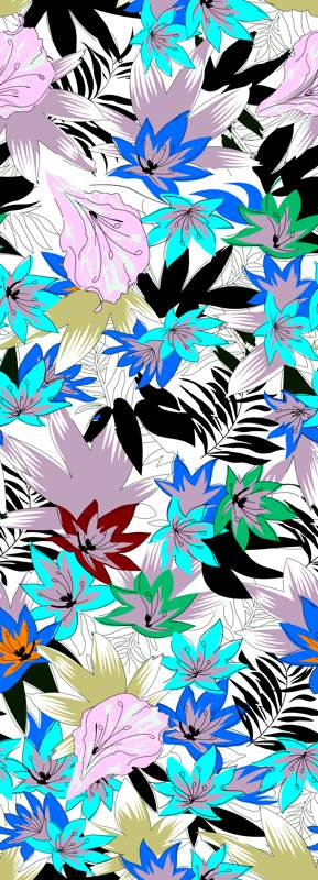 热带花卉混搭风格面料印花素材,适用于春夏服装印花设计