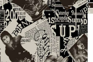 复古报纸拼贴风面料印花素材，适用于服装印花设计与创意服饰开发