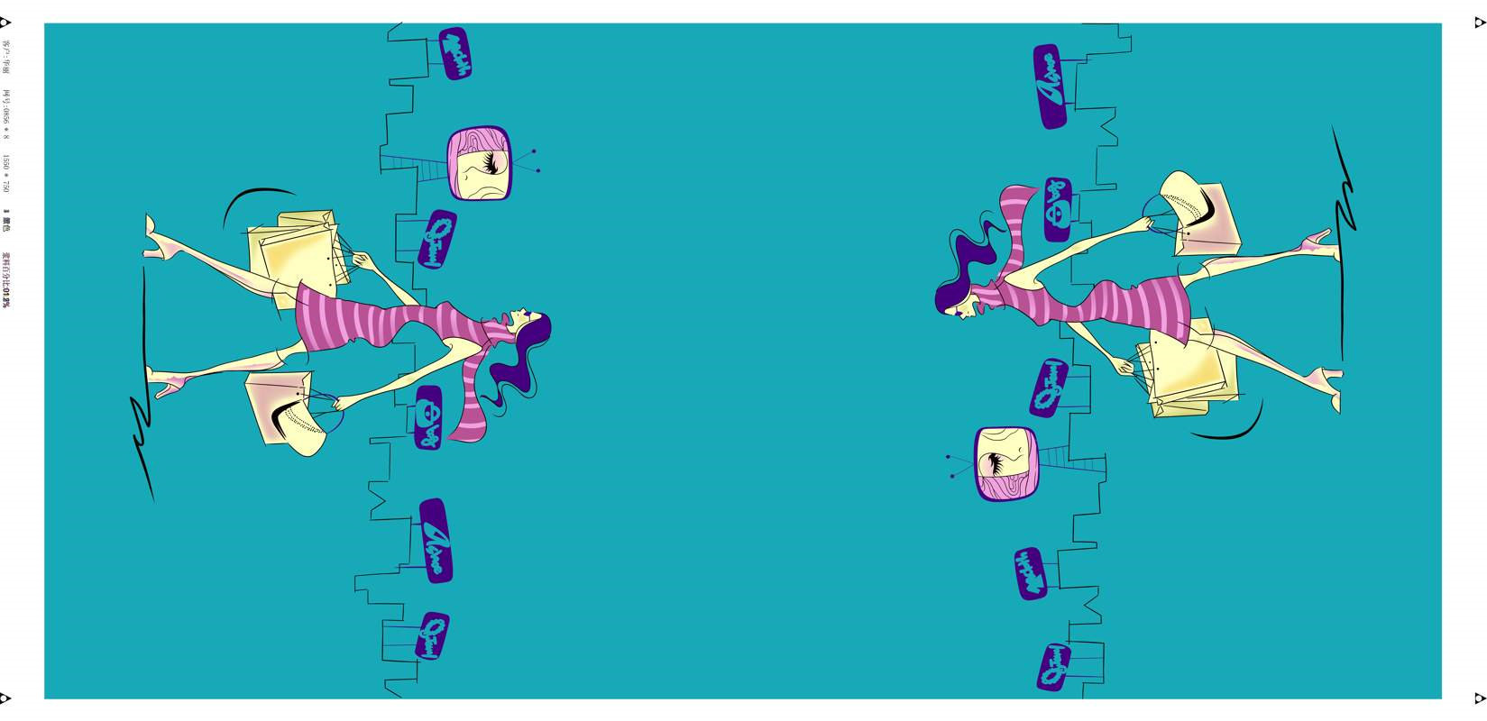 时尚插画风面料印花素材,适用于女装T恤与连衣裙服装印花设计