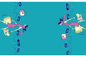 时尚插画风面料印花素材，适用于女装T恤与连衣裙服装印花设计