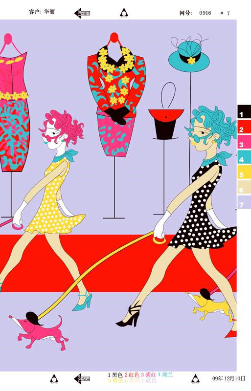 复古波点与花卉撞色面料印花素材,适用于女装服装印花设计