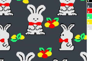像素风兔子樱桃图案面料印花素材，适用于儿童服装印花设计