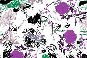 东方意境花卉鸟纹面料印花素材，适用于服装印花设计