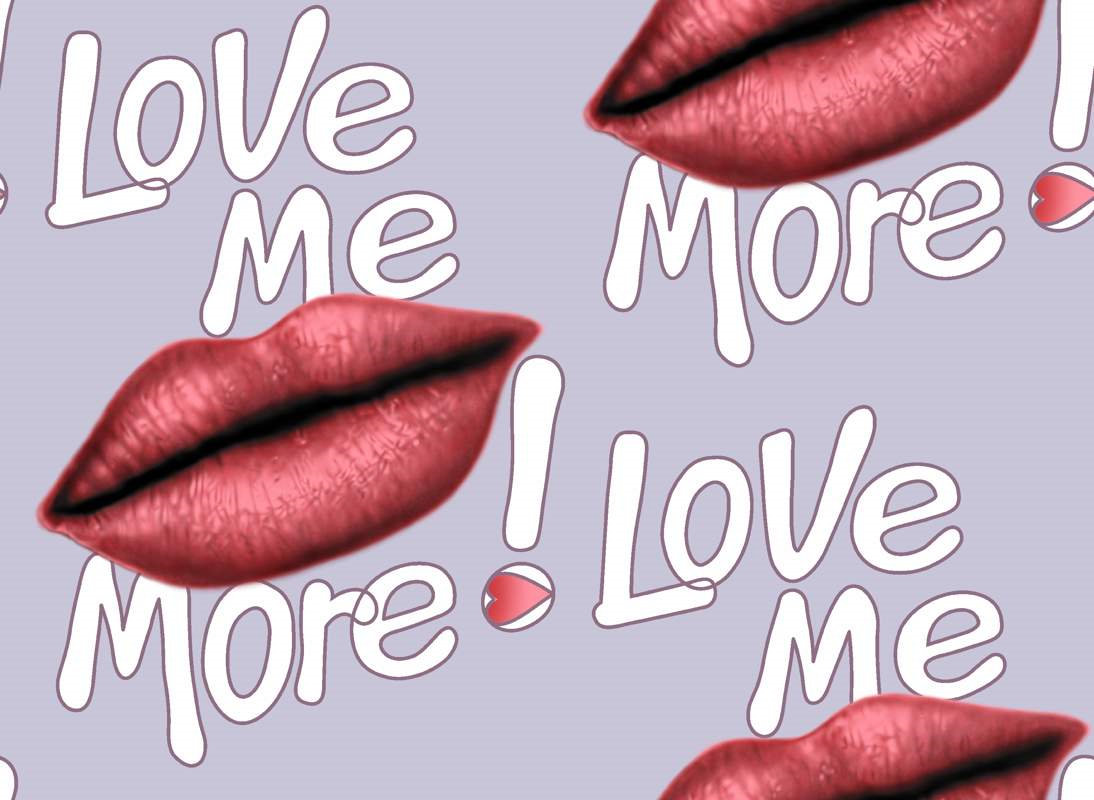 浪漫唇印与手写体文字组合面料印花,适用于女性服装印花设计素材