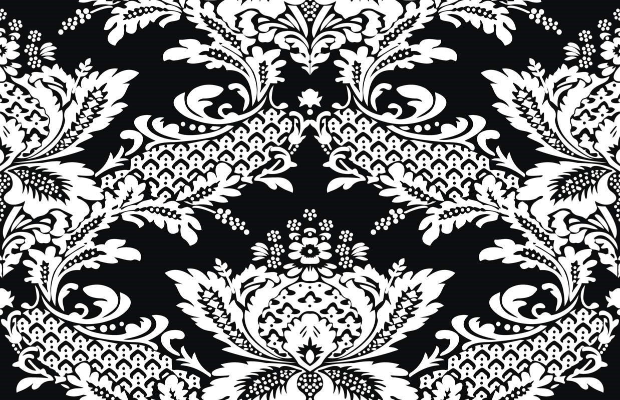 经典巴洛克风格黑白面料印花素材,适用于高端服装印花设计