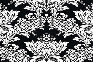 经典巴洛克风格黑白面料印花素材，适用于高端服装印花设计